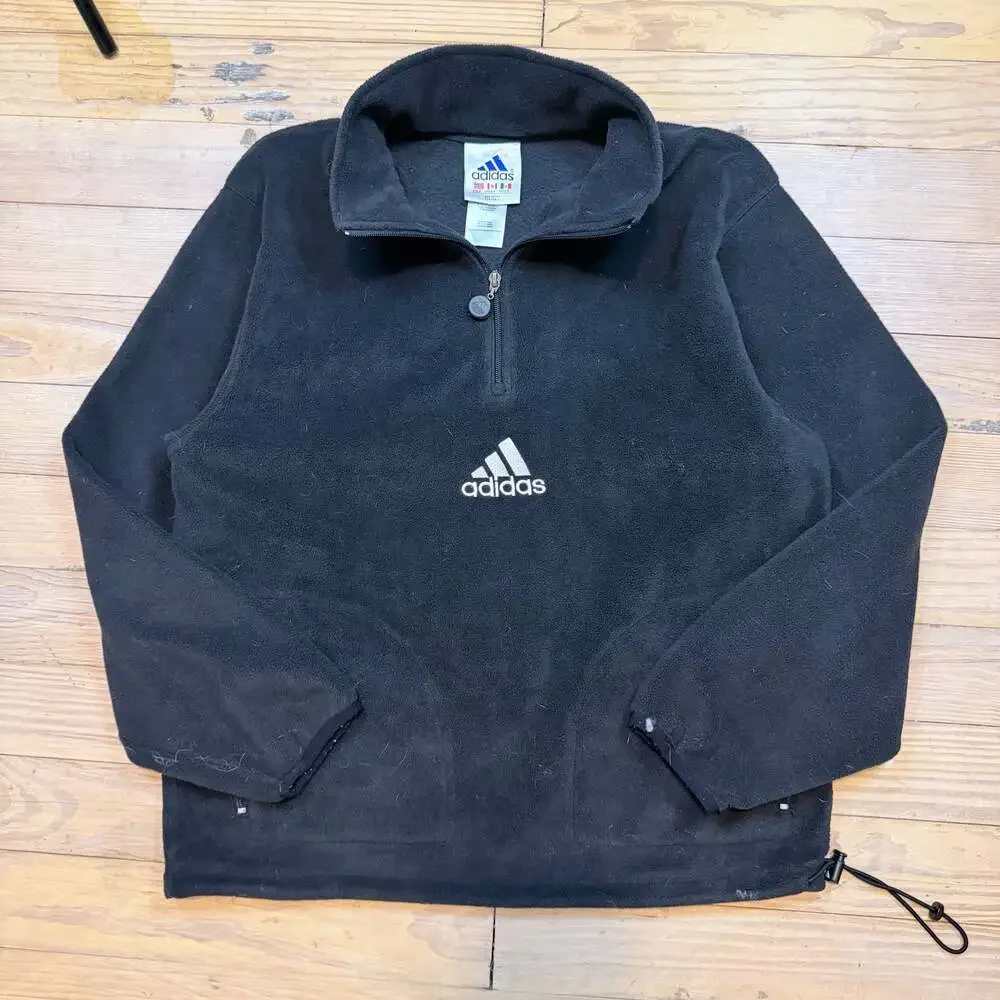 Vintage 90s Adidas Center Logo Embroidered Half Zip Fleece Pullover Black Small